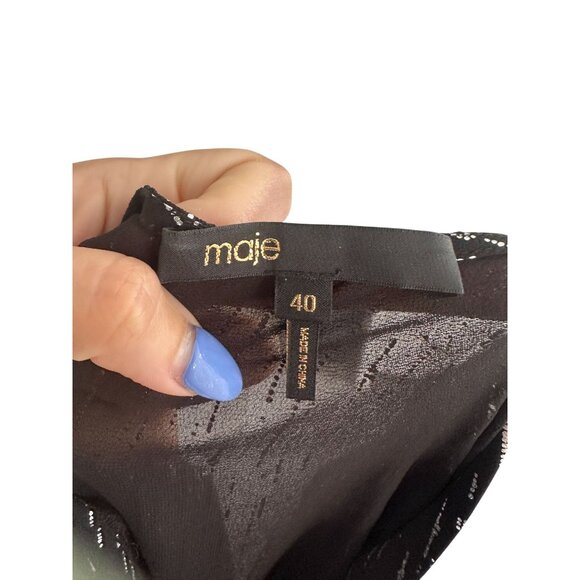 MAJE Black Sheet Metallic Long Sleeve Black Maxi Dress Size 40 / US Large - Picture 5 of 10